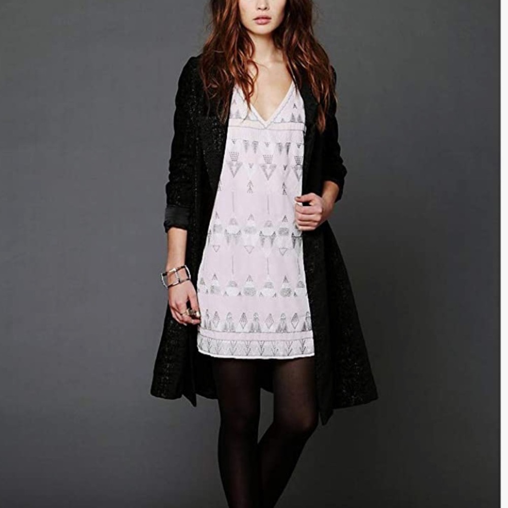 Free people Pink Frances silver Beaded Shift Casual Dress size small